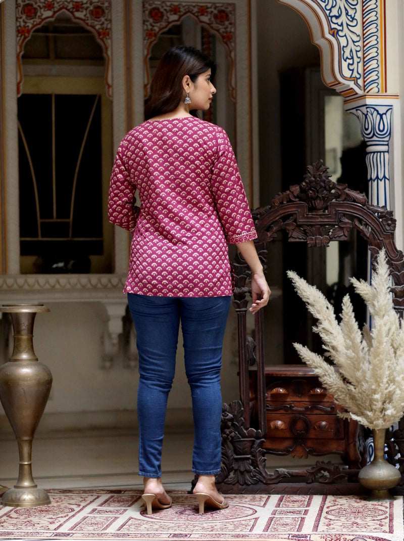 Miravan Floral Printed Cotton Top for Women - Image 3